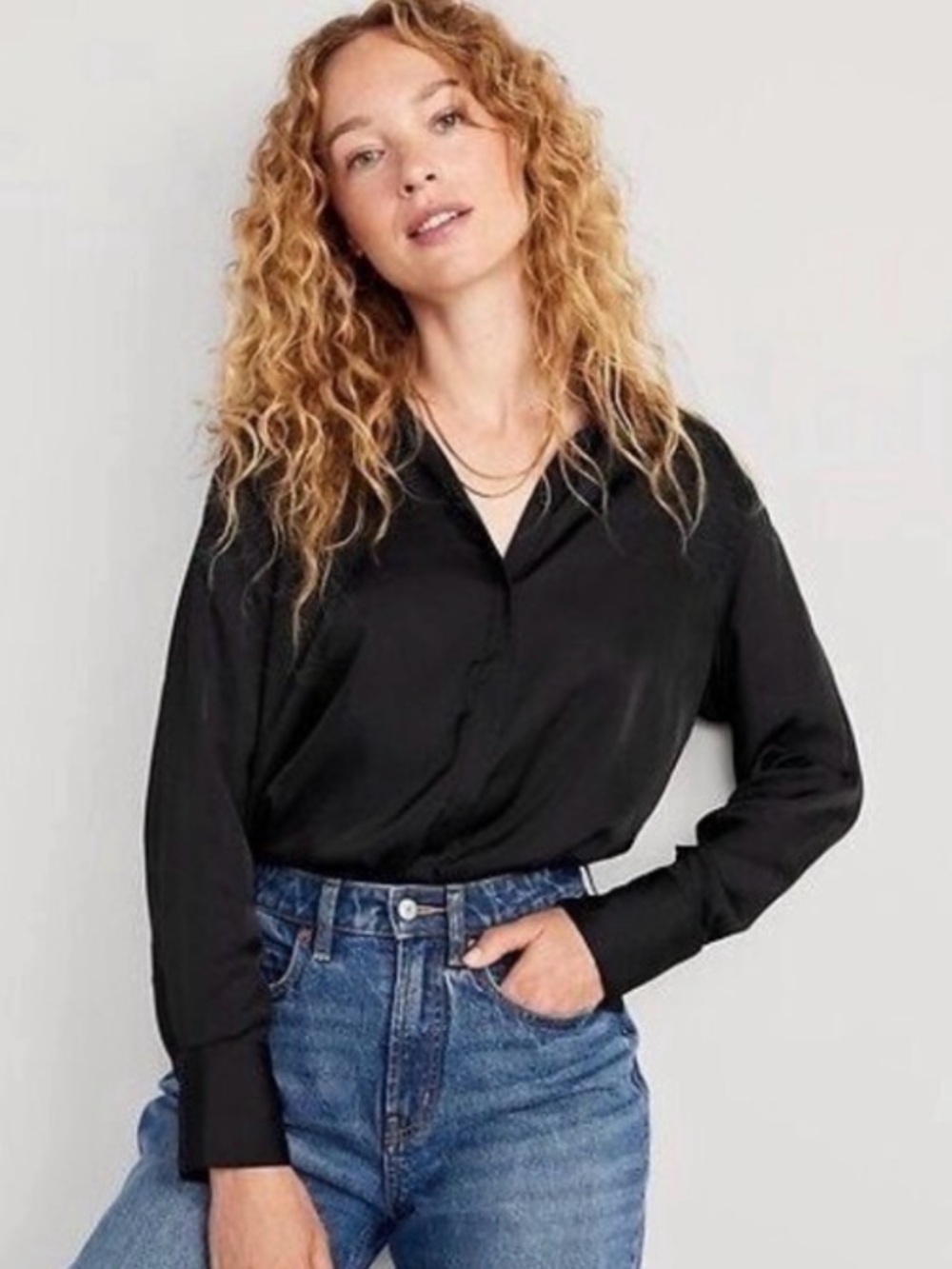 Old Navy Classic Black Satin Button Up Women's Shirt